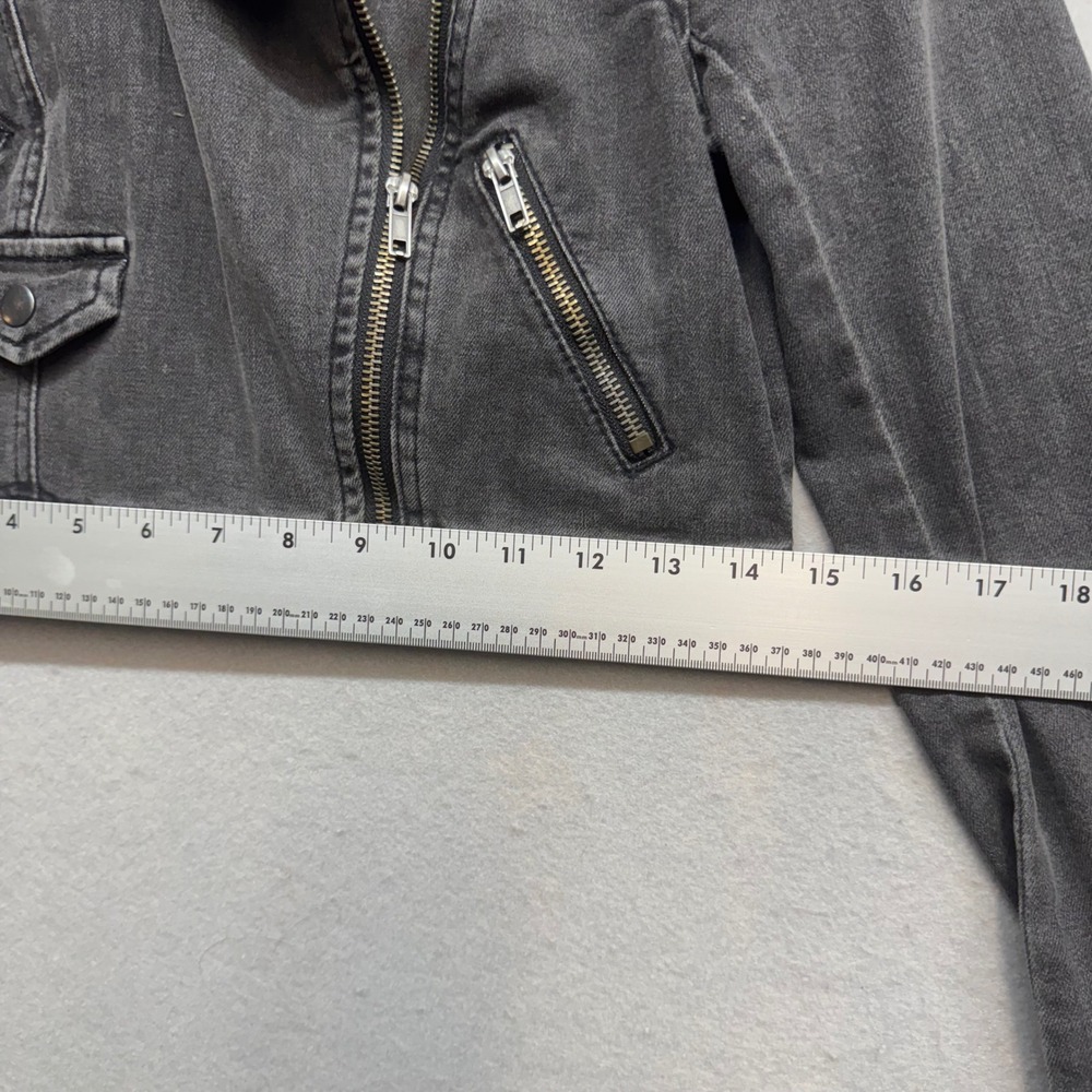 Free People Womens XS Black Denim Moto Jacket Cropped Biker Asymmetrical Zip - Picture 10 of 11